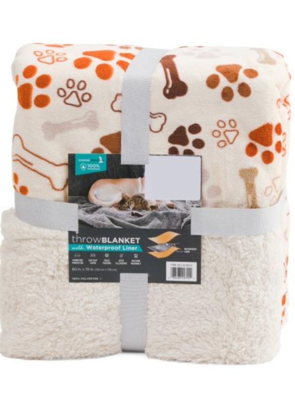 NWT CANINE CREATIONS Bones and Paws Waterproof Lined Pet Throw 60x70"